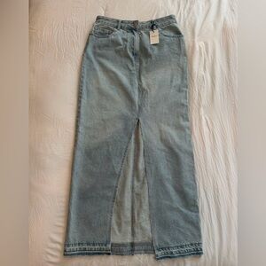 Light Blue Denim Wash Cutout Slit Long Jean Skirt